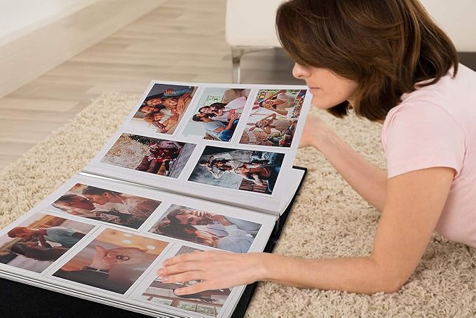 RECUTMS Self Adhesive Photo Album Scrapbook Album 60 Magnetic Double Sided Pages Leather Hardcover 13.3 x 13.4 (Inches) Large Leather Family Photo Albums with Sticky Page(Brown)