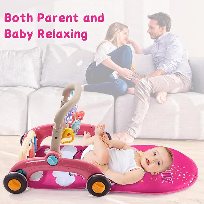 Baby Play Gym Walker Kick and Play Piano Gym for Boys Girls Play Mat Musical Tummy Time Mat Infant Christmas Newborn Gifts Toddlers (Fox Upgraded)