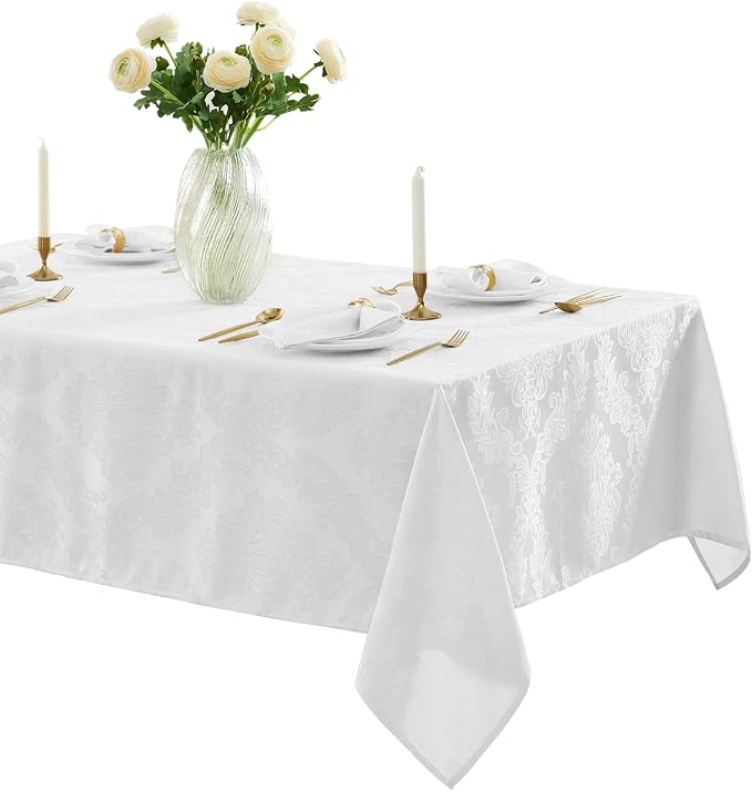 Newbridge Barcelona Luxury Damask Fabric Tablecloth, 52” Wide x 70” Rectangle by HomeBargainsPlus