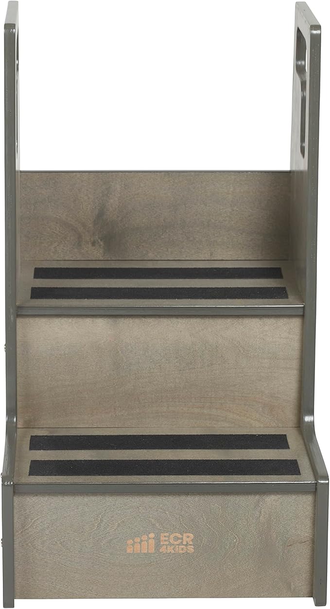 ECR4Kids Reach-Up Step Stool with Handles, Kids Furniture, Grey Wash