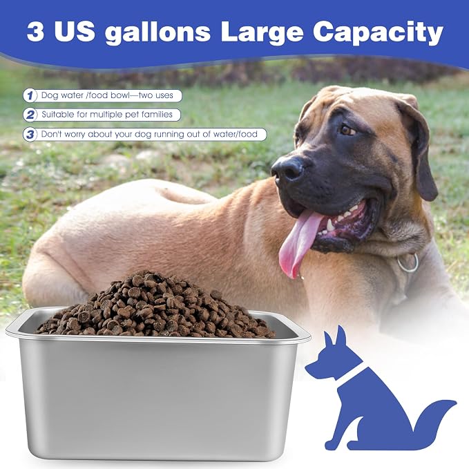 3 Gallon Large Dog Water Bowl, Stainless Steel Bowl, Giant Dogs | 3 Gallon - Image 4