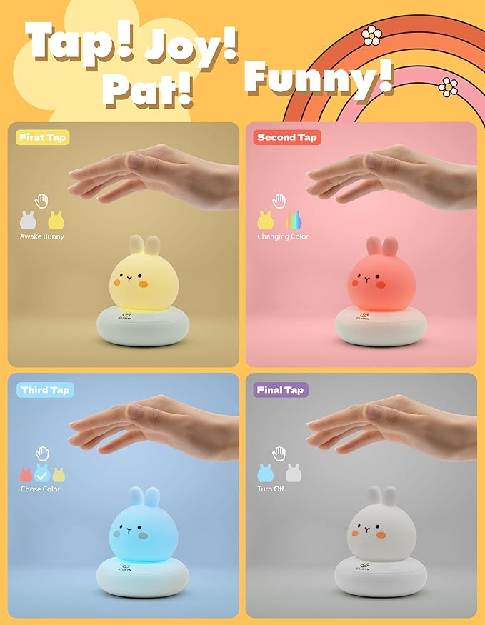 Night Light Kids, Cute Soft Glow Protect Eyes Kitten Night Light Lamp with 30mins Timer Rechargeable Nightlight for Kids Children Women Girls Toddler Bedroom Bedside Livingroom