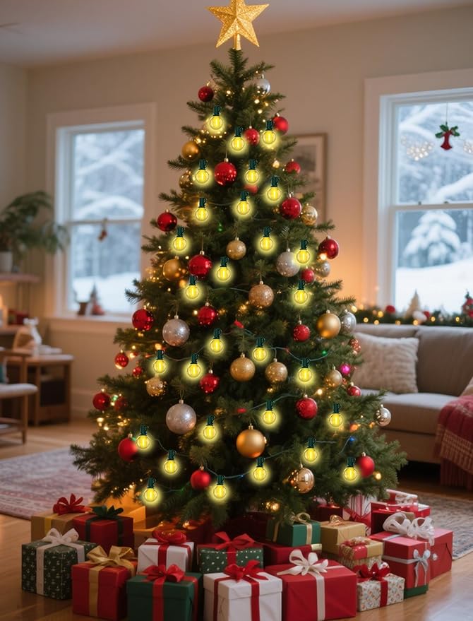 25FT LED Outdoor Christmas String Lights Waterproof, Hanging G40 Globe Patio Lights with 27 LED Shatterproof Warm White Bulbs, Outdoor Christmas Decorations Light for Wedding Party Backyard, Green