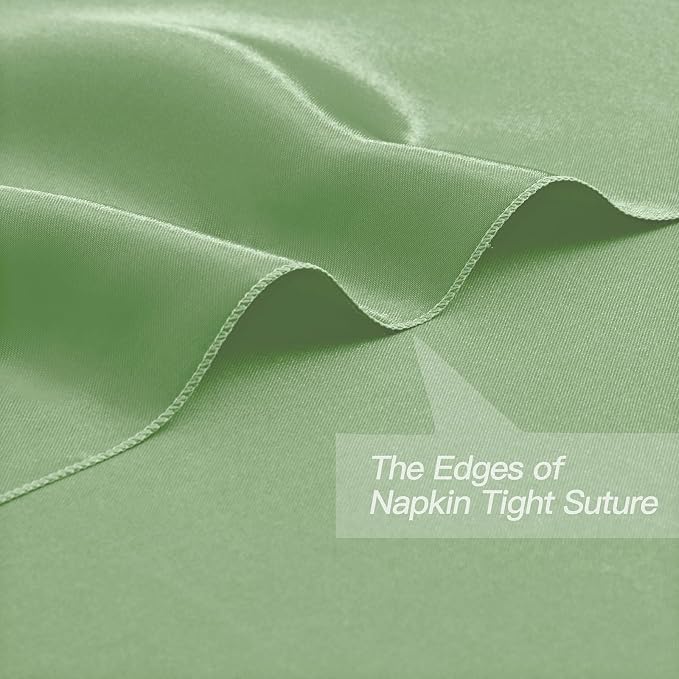 P Pothuiny 50 Pcs Sage Green Satin Napkins 17 x 17 in, Satin Cloth Napkins | - Image 3
