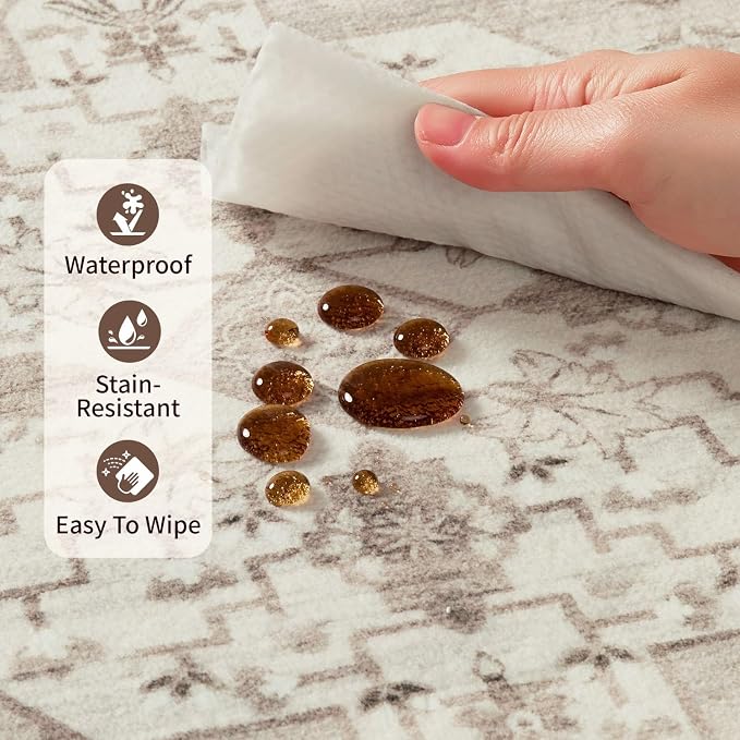 Rugxara 5X7 Washable Area Rug for Living Room, Vintage Neutral Large Boho Rugs - Image 8