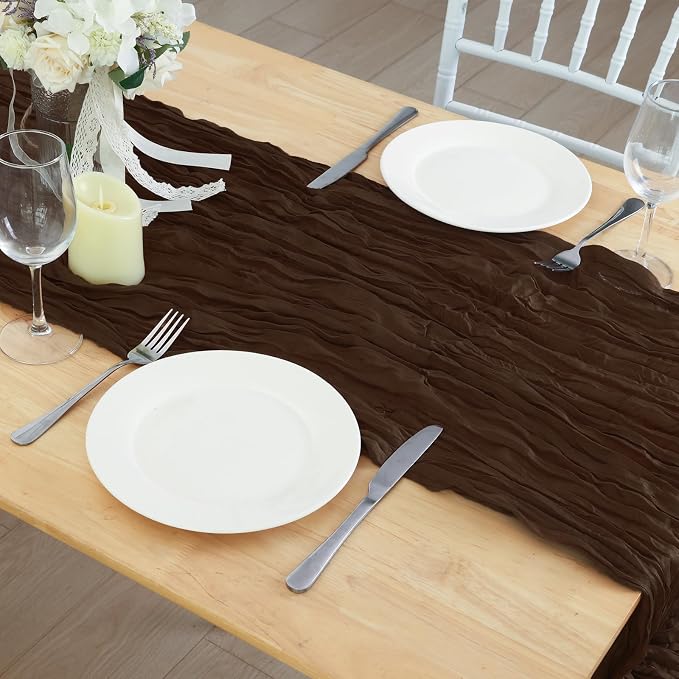 3 Pack Brown Cheesecloth Table Runner 120 Inch Boho Wedding Decor | Cheesecloth - Image 7