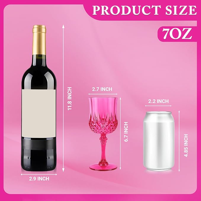 12Pack Plastic Wine Glasses, 7oz Vintage Goblets - Image 2