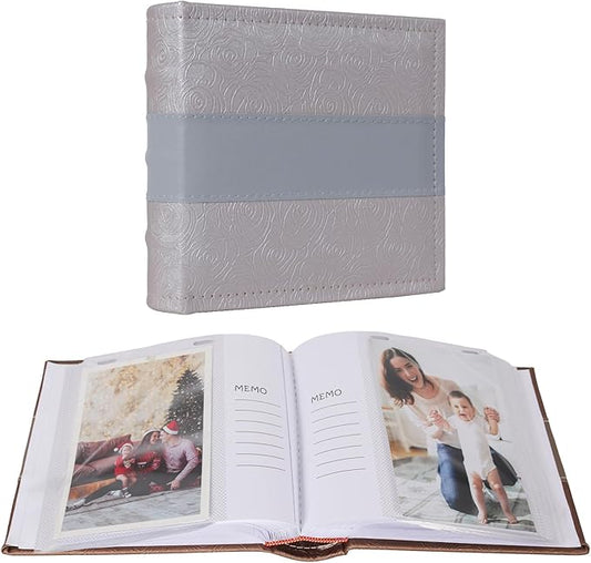 RECUTMS Photo Album 4x6 with Writing Space 100 Photos Photo Book, Leather Cover Picture Album with Memo Areas for Wedding Anniversary Family Baby Couple Valentines Graduation Travel (Grey)