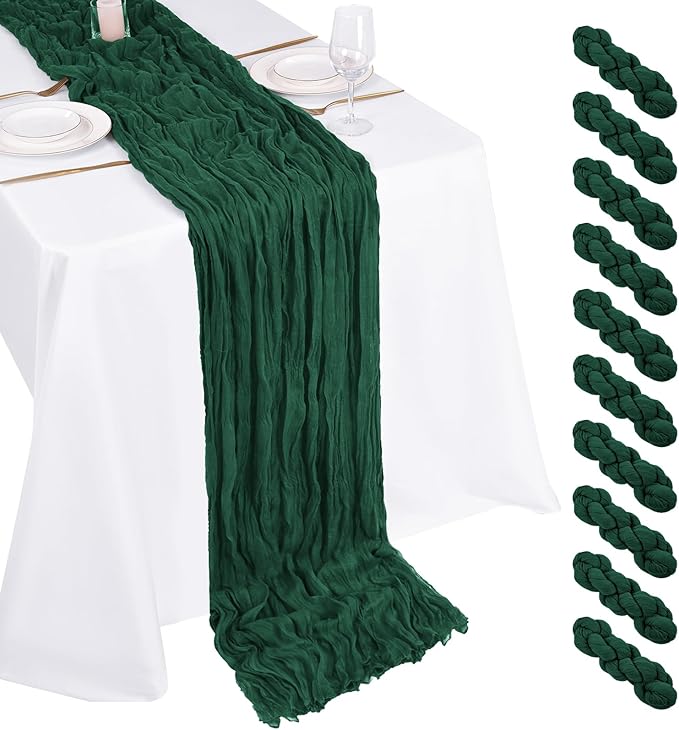 10 Pack Emerald Green Cheesecloth Table Runner 17x108 Inch Boho Gauze Cheese by Unknown
