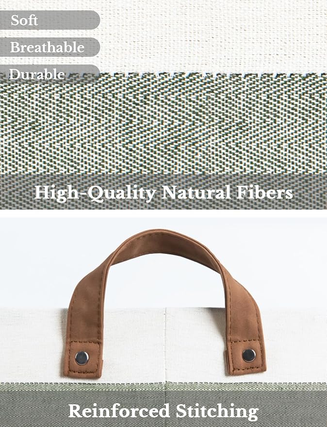 StorageWorks Storage Bins, Fabric Storage Bins for Shelves, Extra Large Storage Baskets with Metal Frame, Closet Baskets and Bins with Handles, Jumbo, Green and White, 2-Pack