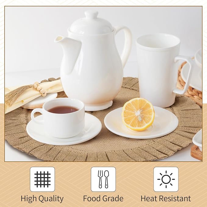 Gejoy Round Burlap Placemats Wood Bead Napkin Rings - Image 6