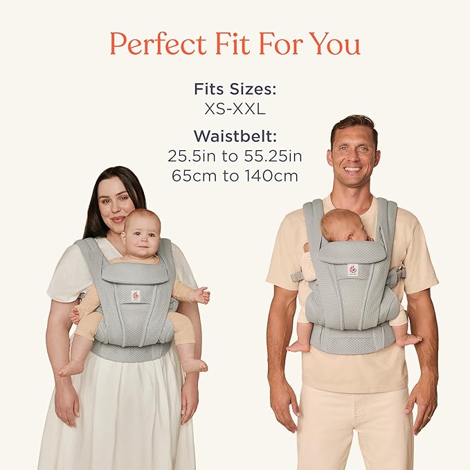 Ergobaby Omni Deluxe Baby Carrier Newborn to Toddler - Breathable Baby Carriers for Summer - All-Position Carrier with Enhanced Lumbar Support & Airflow (7-45 Pounds), Cotton, Pearl Grey