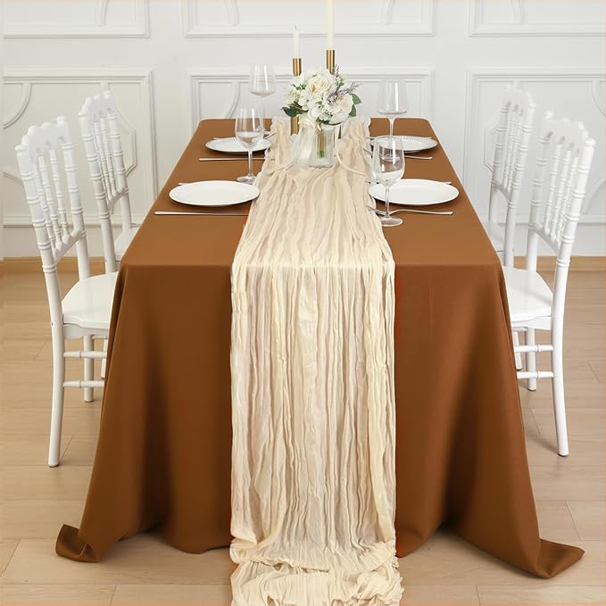 8 Pack Ivory Cream Cheesecloth Table Runner 120 Inch Boho Wedding Decor | - Image 4