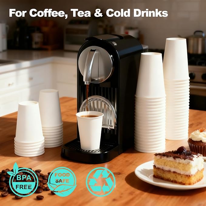 12 oz 300 Pack Disposable Coffee Cups, Bulk White Disposable Paper Cups - Image 2