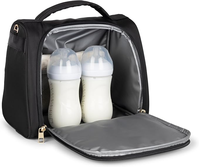 JuJuBe New Insulated Bottle Bag, Breastmilk Storage Bag for Baby Bottles, Travel Insulated Waterproof Lunch Bag or Cooler Bag for Nursing, Milk, Food, Baby Formula, Snacks, Black, Mothers Day Gift
