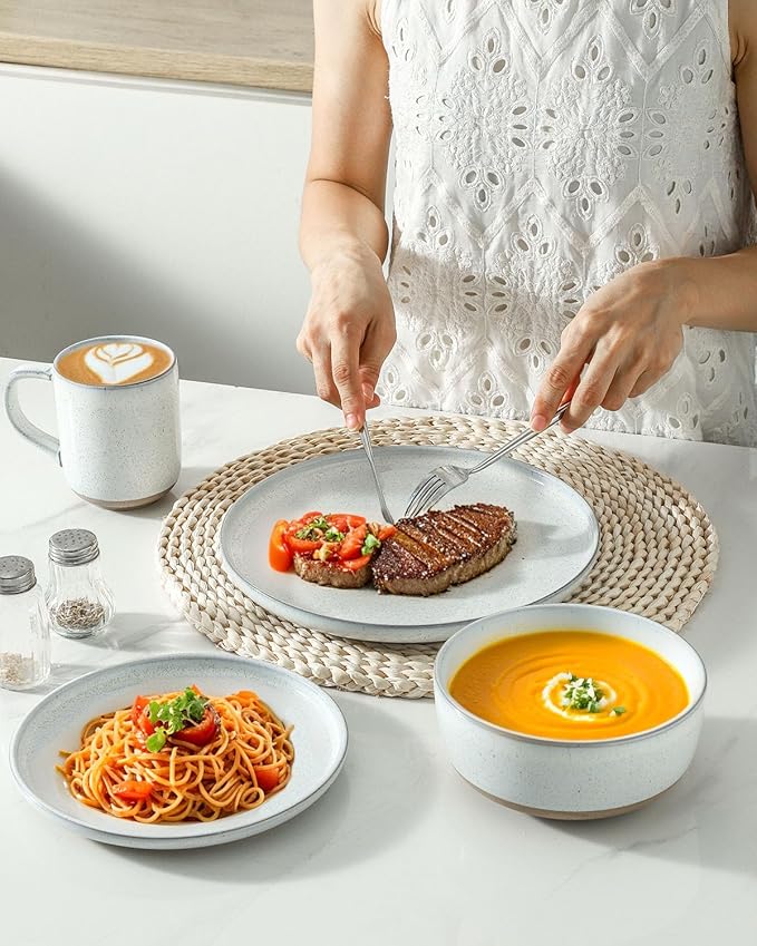 Hasense Plates and Bowls Sets, 3 Pieces Modern Porcelain Dishes Sets, Stoneware - Image 2