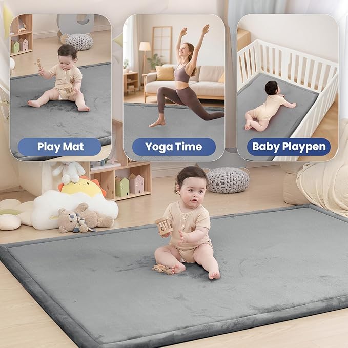 Baby Play Mat for Floor,1.3" Thick Memory Foam Tummy Time Mats,79"×118" Extra Large Non Slip Crawling Mat for Toddlers,Infants,Kids,Yoga Mat,Tatami Style for Living Room(Dark Gray)