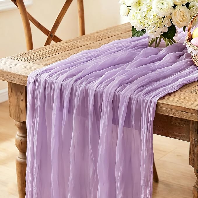 Purple Table Runner, 10FT Boho Lavender Lilac Cheesecloth Table Runner by Miucat