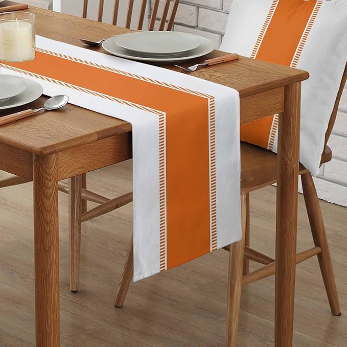 72 inches Long Orange and White Table Runners, Farmhouse Stripes Table Runner - Image 2