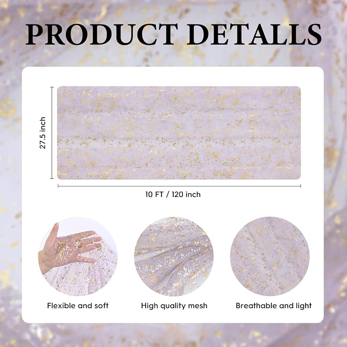 Artoid Mode 10Pcs Grayish Purple Gauze Gold Table Runner 10FT, Glitter Metallic - Image 7