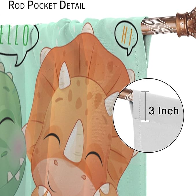 Kids Dinosaur Curtains for Boys Girls Bedroom Decor Cartoon Dino Colorful Cute Funny Animal Printed Blackout Rod Pocket Window Drapes for Baby Nursery Playroom Living Room W26xL84in 2 Panels