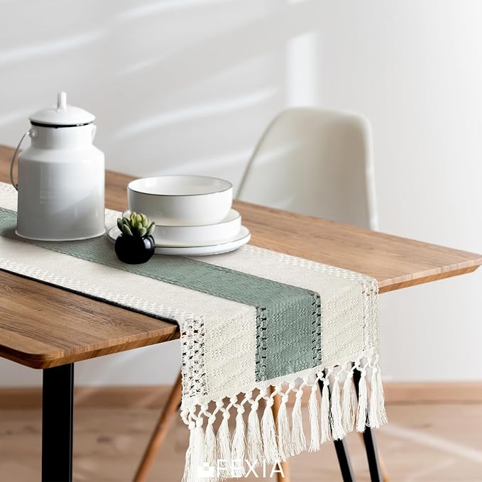 Boho Table Runner for Home Decor 12x90 Sage Green Fall Decorations | 90 Inches - Image 5