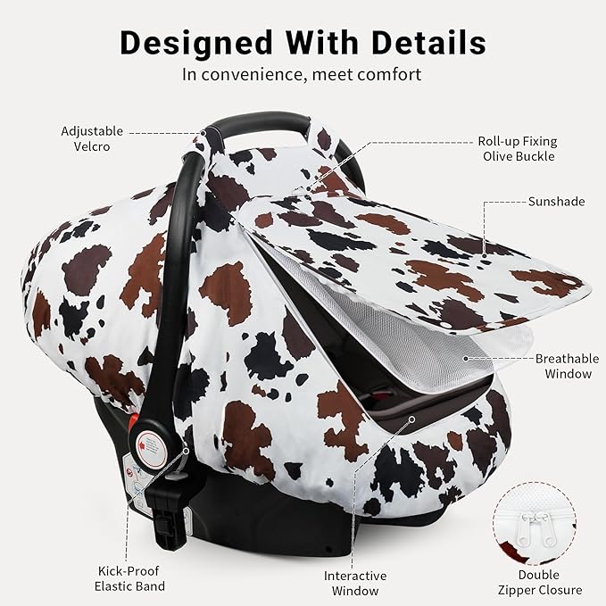 Elstey Car Seat Cover Baby, Minky Dot Carseat Covers Baby Girls, Lightweight Infant Car Seat Cover Canopy with 2 Layers Breathable Mesh Windows, Stroller Carrier for Babies Newborn Essentials