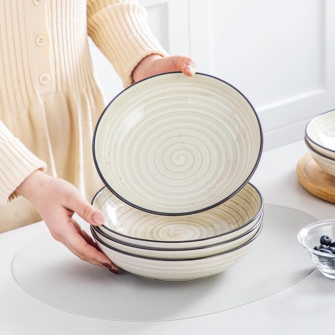 vancasso Bonbon Pasta Bowls Set of 6, 38 Oz Ceramic Salad Bowls, Wide and - Image 5