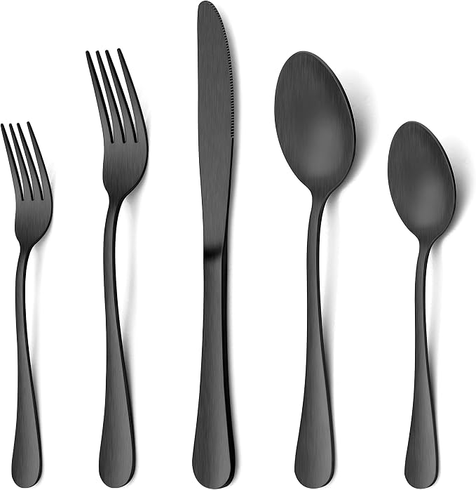 LIANYU 20 Piece Matte Black Silverware Set, Stainless Steel Black Flatware by LIANYU