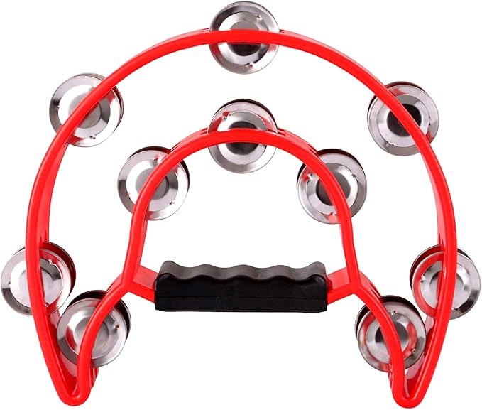 EastRock Double Row Tambourine,Metal Jingles Hand Held Percussion-Half Moon Tambourine for Kids, Adults, KTV, Party (Red)