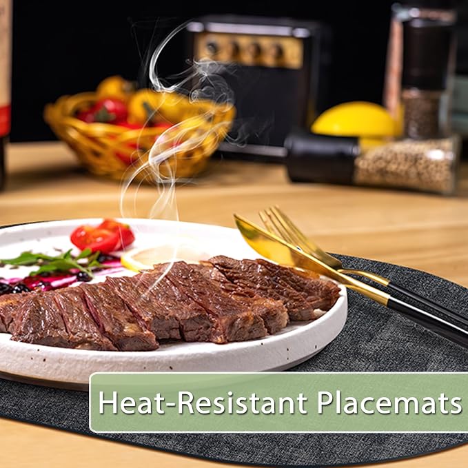 Placemats Set of 8 Non-Slip, Heat Resistant Oval Leather Place mats Double Layer - Image 3