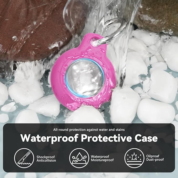 Upgrade Waterproof Airtags Holder with Apple Airtags Keychain, Hard PC Air Tag Case, Anti-Scratch & Shock Air tag Holder,Men's Women's Keyrings & Keychains, for Dog,Car Key,Luggage -Rose Red