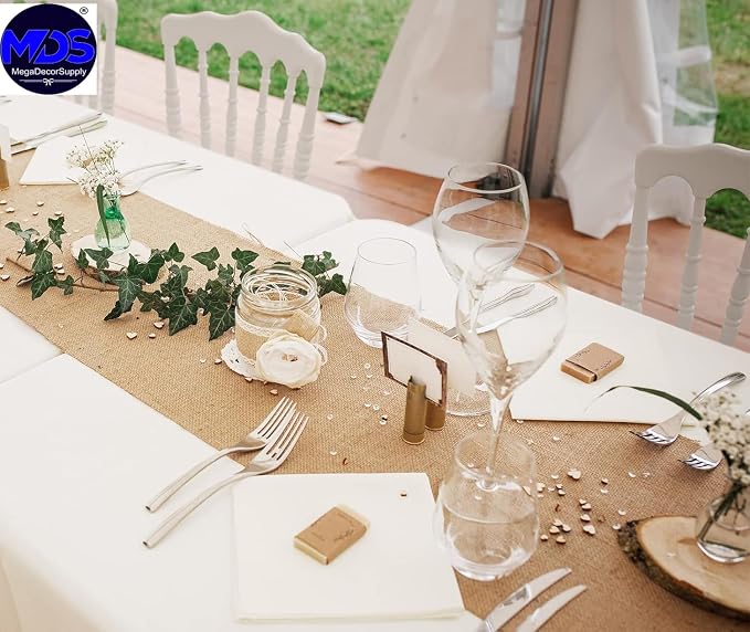 MDS® Pack of 20 Natural Burlap Table Runner, 12 x 108 Inch, Jute Vintage Rustic - Image 7