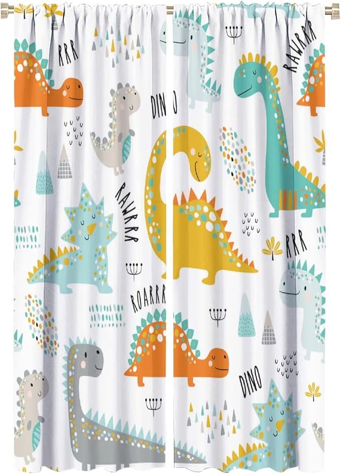 Dinosaur Curtains for Kids Boys Girls Home Decor Childish Cute Dino Animals Print Pattern Rod Pocket Blackout Window Drapes for Nursery Baby Bedroom Playroom W21xL63in 2 Panels