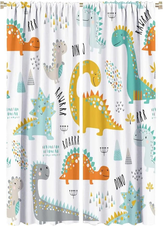 Dinosaur Curtains for Kids Boys Girls Home Decor Childish Cute Dino Animals Print Pattern Rod Pocket Blackout Window Drapes for Nursery Baby Bedroom Playroom W21xL63in 2 Panels