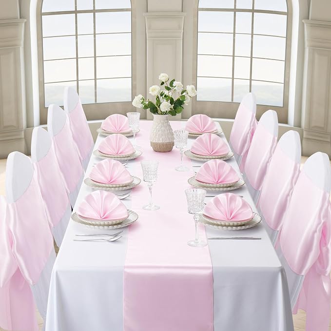Light Pink Satin Table Runner, 12x108 Inches, 12 Pack | Premium Satin, Smooth - Image 3