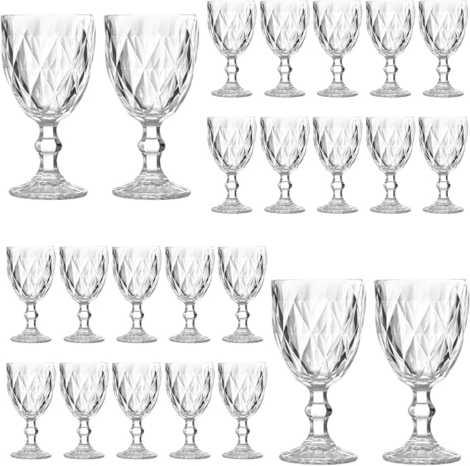 24 Pack Vintage Wine Glasses, Plastic Reusable 12 Ounce Colored Water Goblets by XKXKKE