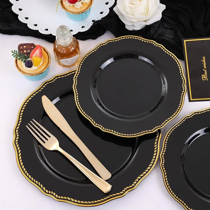60pcs Black Plastic Plates - Image 4