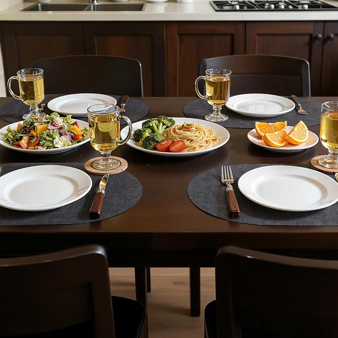 Placemats Set of 4, 11.8 x 17 Inch, Dark Grey | Heat Resistant Oval Faux - Image 2