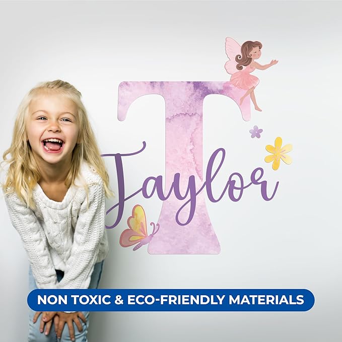 CRYPTONITE Custom Stickers Name & Initial for Fairy Decor I Fairy Pink Room Decor for Girl Bedroom Decor I Personalized Fairy Wall Decals for Little Girl Room Decor I Multiple Size Options (D. Fairy)