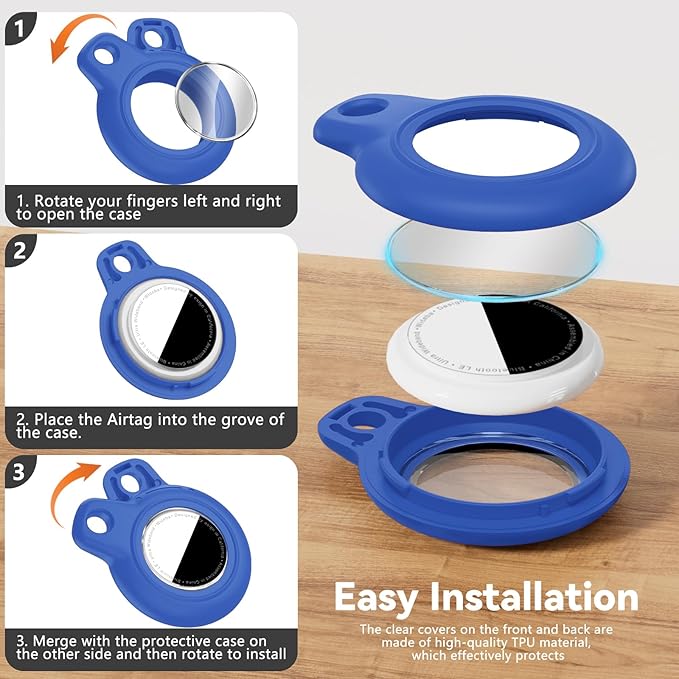 Upgrade Waterproof Airtags Holder with Apple Airtags Keychain, Hard PC Air Tag Case, Anti-Scratch & Shock Air tag Holder,Men's Women's Keyrings & Keychains, for Dog,Car Key,Luggage-Blue