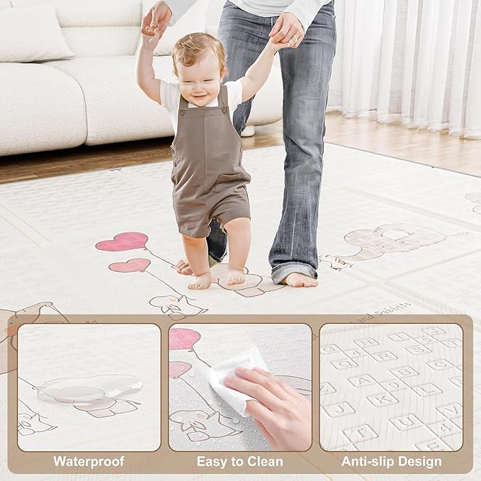 79x71 Baby Play Mat Foldable, Extra Large Foam Play Mat Tummy Time and Crawling Mat, Waterproof & Anti-Slip Reversible Portable Baby Floor Mat for Infant, Toddler