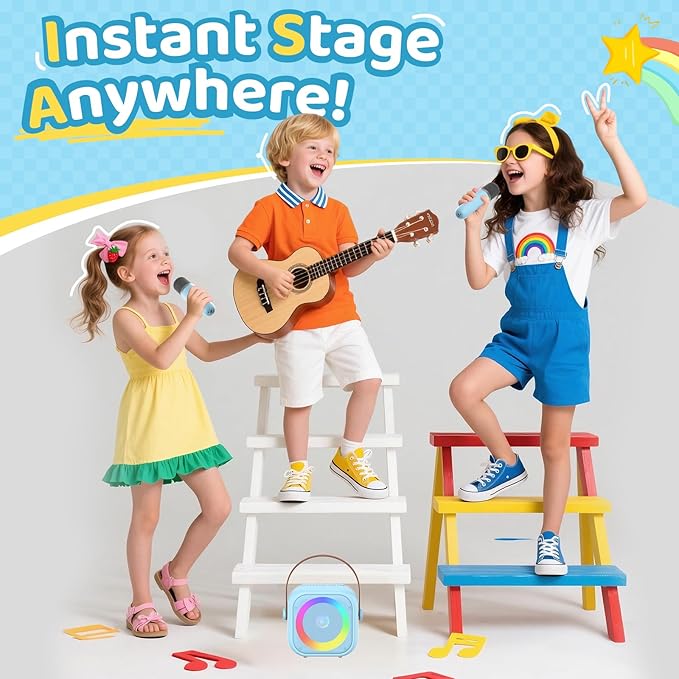 Karaoke Machine for Kids, Toys for 3-12 Years Old Girls Gifts, Kids Karaoke Microphone Machine Toy, Best Fun Christmas Birthday Gifts for 5 6 7 8 9 10 11 Years Teens Girl Boys Blue 2 Mic