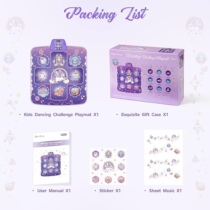 GirlsHome Dance Mat - Unicorn Toys for Girls Electronic Dance Pad with 5 Game Modes, Built-In Music, Touch Sensitive Light Up LED Kids Musical Mat, Christmas & Birthday Gift for Toddler Girls 3-12