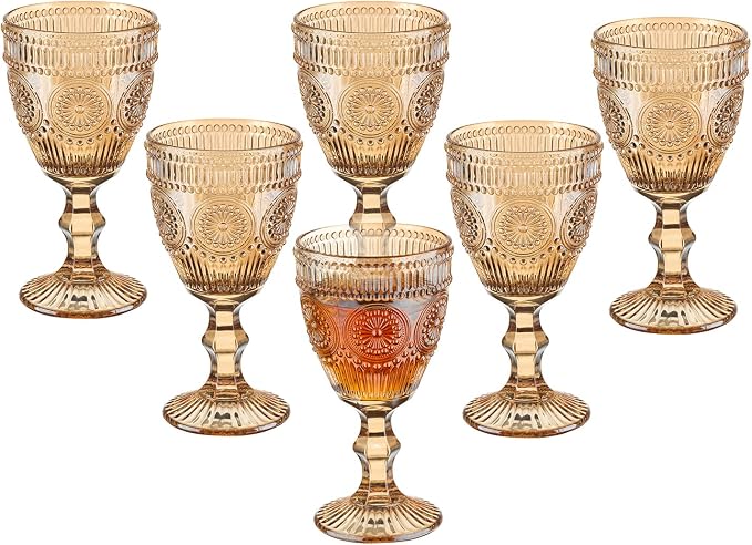 Vintage Wine Glasses Set of 6, 10 Ounces Colored Glass Water Goblets, Unique by XKXKKE