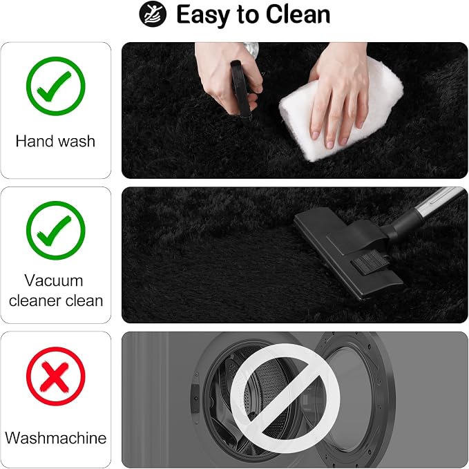 qulint Black Rug for Bedroom, 2x3 Small Area Rugs for Boys Room Soft Shag Fuzzy - Image 4