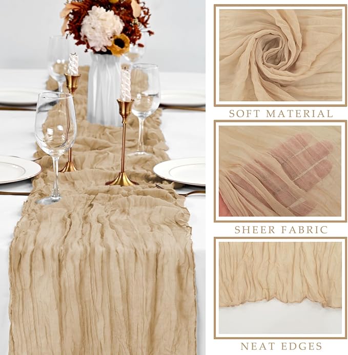 Sand 35 x 120 Inches Long Cheesecloth Table Runner Gauze Fabric 10Ft Boho Table - Image 2