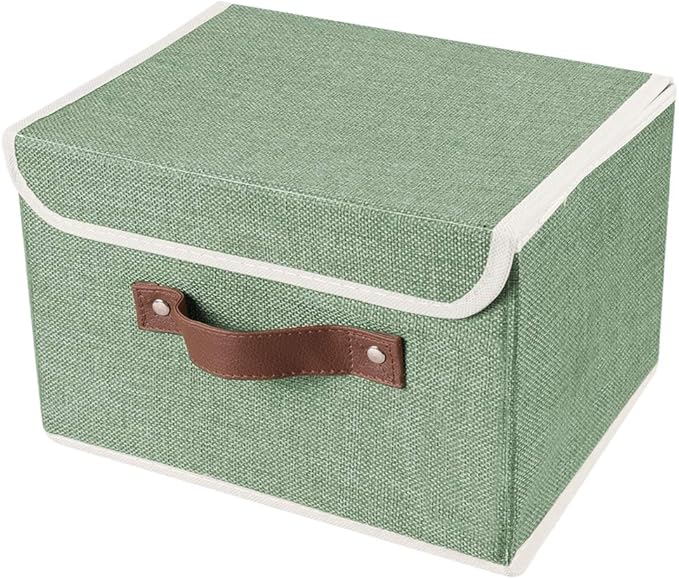 Lucky Monet Storage Bins Boxes with Lids 2 Pack Decorative Storage Boxes Collapsible Fabric Storage Basket Containers Lidded Storage Cube for Organizing Closet Home Office, 10"x 8"x 7" (Green)