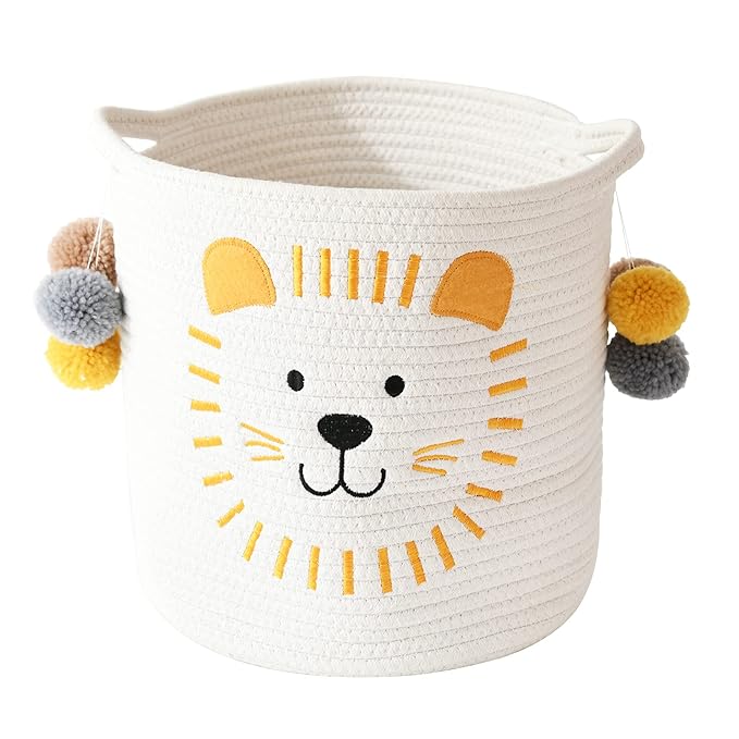 INough Toy Storage Baskets Cute Laundry Basket with Handles Dog Toy Storage Basket Durable Large Cotton Rope Storage Bins Home Organizer Solution for Office, Bedroom, Closet, Toys & Laundry (Lion)