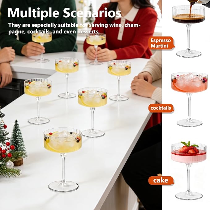 ZOMUIA Ribbed Coupe Glasses 16 Pcs, 10 oz Plastic Champagne Coupe Detachable - Image 5